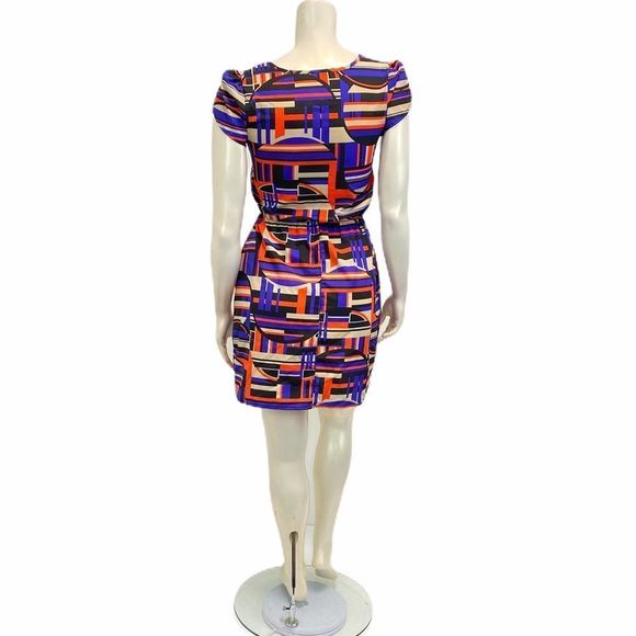 Paisley and Ivy Geometric Print Mini Dress Small Stretchy Waist Multicolor - Picture 4 of 7